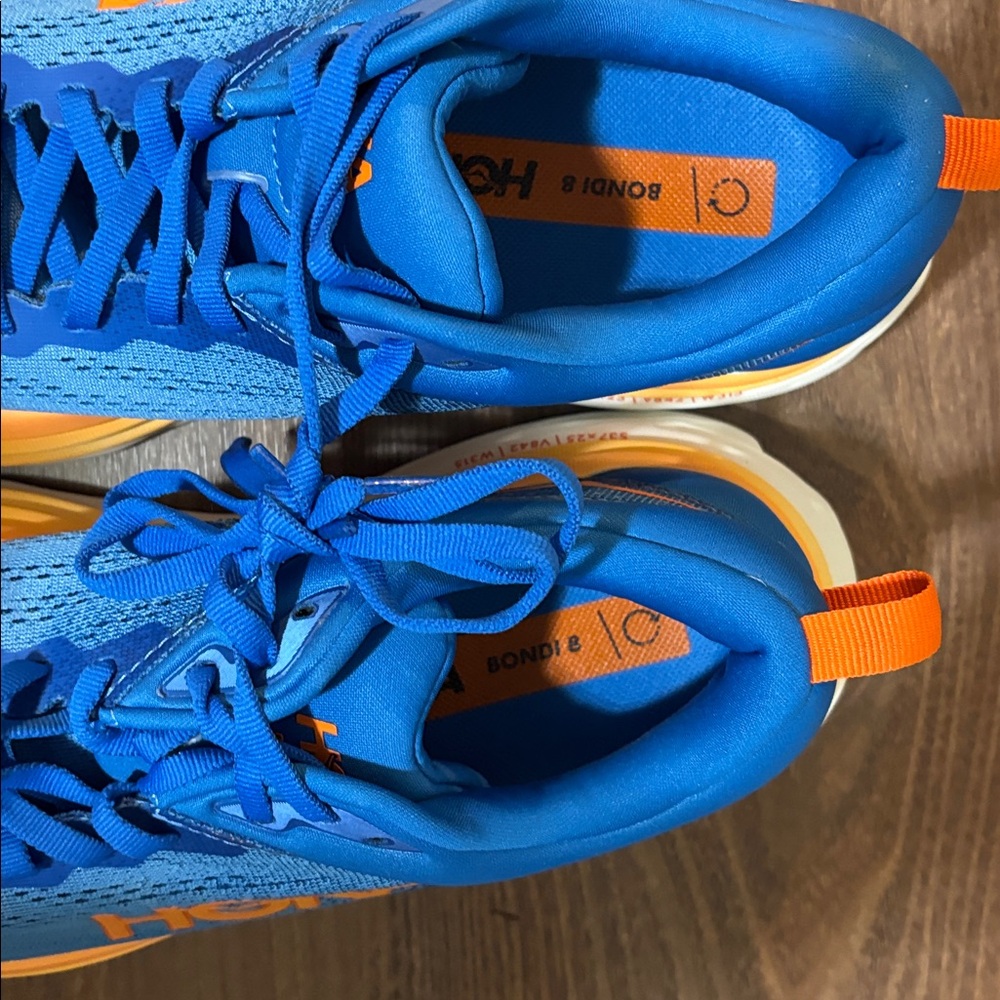 Hoka Bondi 8 Vibrant Blue and Orange Sneakers - Picture 9 of 10